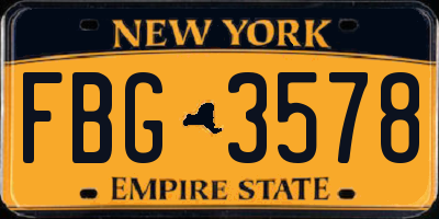 NY license plate FBG3578