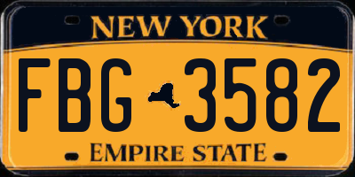 NY license plate FBG3582