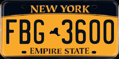 NY license plate FBG3600
