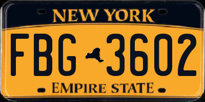 NY license plate FBG3602