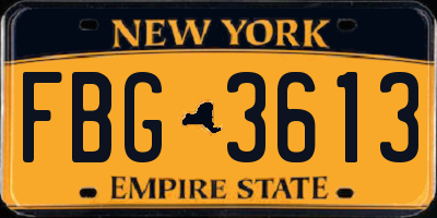 NY license plate FBG3613