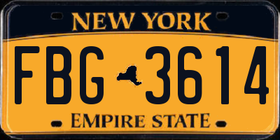 NY license plate FBG3614