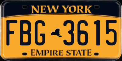 NY license plate FBG3615