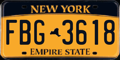NY license plate FBG3618