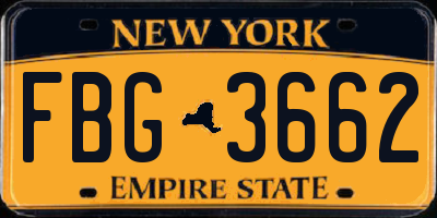 NY license plate FBG3662