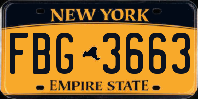 NY license plate FBG3663