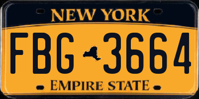NY license plate FBG3664