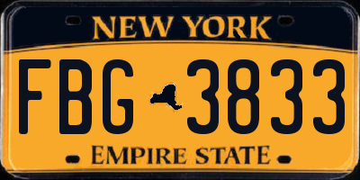 NY license plate FBG3833