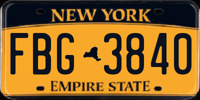 NY license plate FBG3840