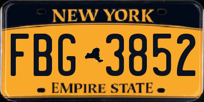 NY license plate FBG3852