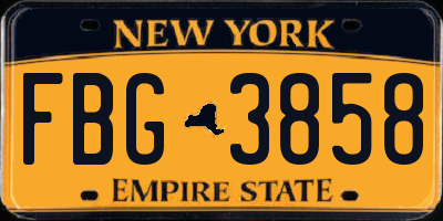 NY license plate FBG3858