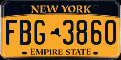 NY license plate FBG3860
