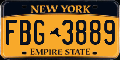 NY license plate FBG3889