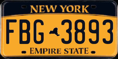 NY license plate FBG3893