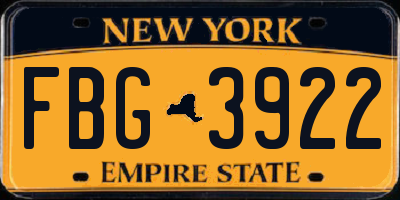 NY license plate FBG3922