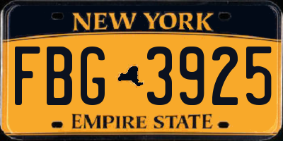 NY license plate FBG3925