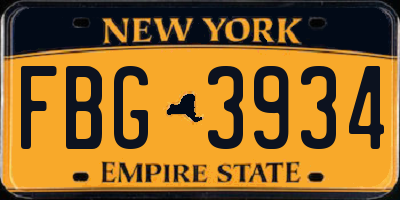 NY license plate FBG3934