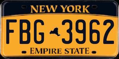 NY license plate FBG3962