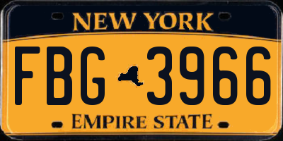 NY license plate FBG3966