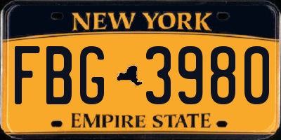 NY license plate FBG3980