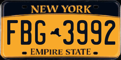 NY license plate FBG3992