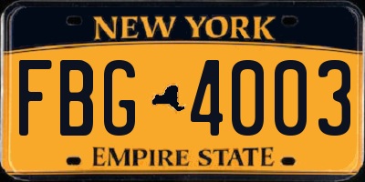NY license plate FBG4003