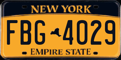 NY license plate FBG4029
