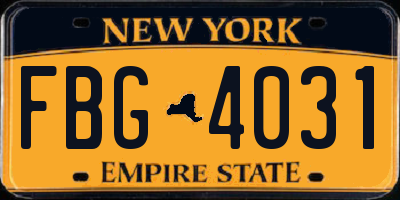 NY license plate FBG4031