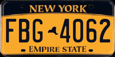 NY license plate FBG4062