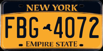 NY license plate FBG4072