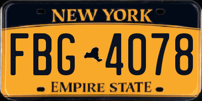 NY license plate FBG4078