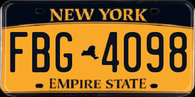 NY license plate FBG4098