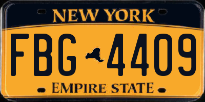NY license plate FBG4409