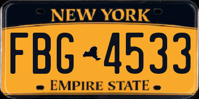 NY license plate FBG4533