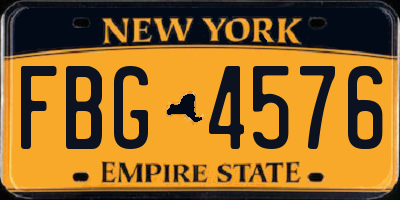 NY license plate FBG4576