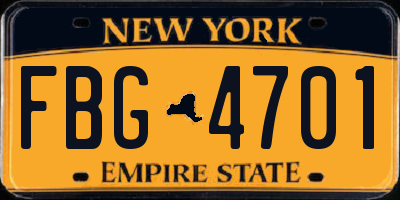 NY license plate FBG4701