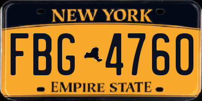 NY license plate FBG4760