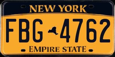 NY license plate FBG4762