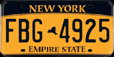 NY license plate FBG4925