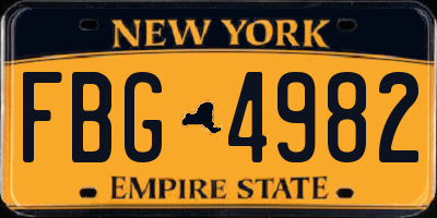 NY license plate FBG4982