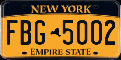 NY license plate FBG5002