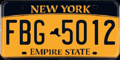 NY license plate FBG5012