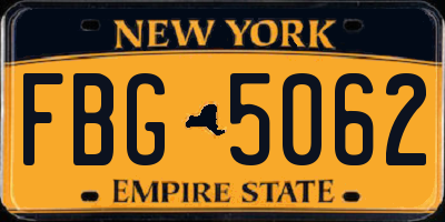 NY license plate FBG5062