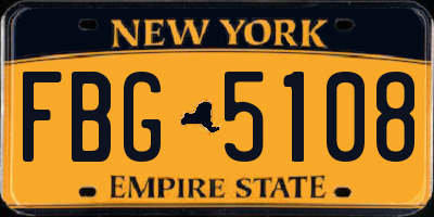 NY license plate FBG5108