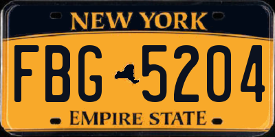 NY license plate FBG5204