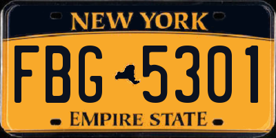 NY license plate FBG5301