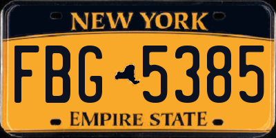 NY license plate FBG5385