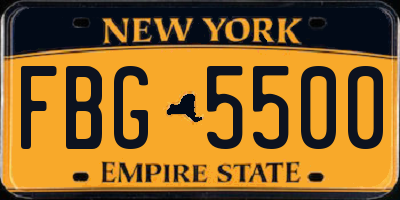 NY license plate FBG5500