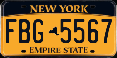 NY license plate FBG5567
