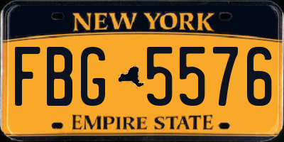 NY license plate FBG5576